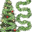 177 Feet Christmas Tinsel Garland Metallic Shiny Hanging Christmas Tree Tinsel Garland Ornaments for Indoor Outdoor Party Wedding Holiday (Lime Green White Silver)