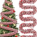 177 Feet Christmas Tinsel Garland Metallic Shiny Hanging Christmas Tree Tinsel Garland Ornaments for Indoor Outdoor Party Wedding Holiday(Red White Silver)