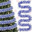 177 Feet Christmas Tinsel Garland Metallic Shiny Hanging Christmas Tree Tinsel Garland Ornaments for Indoor Outdoor Party Wedding Holiday(Deep Blue, White, Silver)
