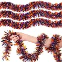 177 Feet Halloween Tinsel Garland Metallic Shiny Hanging Halloween Tree Tinsel Garland Ornaments for Indoor Outdoor Party Wedding Holiday(Orange, Purple, Black)