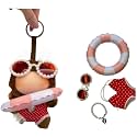 17cm/15cm Stylish Summer Beach Clothes Set Suitable for Labubu – Fashion Outfit(Doll Not Included) (Red Swimsuit+Swim Ring+Necklace+Glasses)