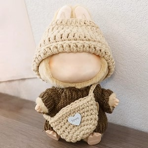17cm clothes set outfits for dolls crochet 3 piece set stylish adorable hat clothes backpack 17cm doll accessories no doll brown