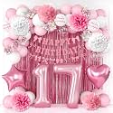 17th Birthday Decorations Girls Pink Number 17 Balloon Bow Coquette Party