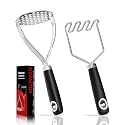 18/0 Stainless Steel Potato Mashers, 10.3-inch, Non-slip Handle, Kitchen Tool for Avocado Vegetable Sauce Butter Pumpkin Puree Bean, Dishwasher Safe, Pack of 2