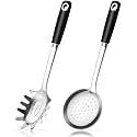 18/0 Stainless Steel Spaghetti Spoon & Slotted Spoon for Cooking, Heavy Duty Frying Spoon Pasta Strainer Skimmer, Cooking Utensils Commercial and Residential Use, Pack of 2