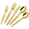 18/10 Silverware Set for 8, 40 Piece Gold Stainless Steel Flatware Cutlery