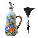 18.26oz/540ml Decorative Olive Oil Dispenser Bottle for Kitchen,Hand Painted Relief Ceramic Olive Oil Bottle,Ceramic Oil Container (B-Butterfly Love Flower)