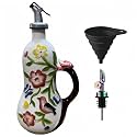 18.26oz/540ml Decorative Olive Oil Dispenser Bottle for Kitchen,Hand Painted Relief Ceramic Olive Oil Bottle,Ceramic Oil Container (Handmade Flowers)