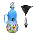 18.26oz/540ml Decorative Olive Oil Dispenser Bottle for Kitchen,Hand Painted Relief Ceramic Olive Oil Bottle,Ceramic Oil Container (Butterfly Love Flower)