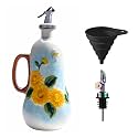 18.26oz/540ml Decorative Olive Oil Dispenser Bottle for Kitchen,Hand Painted Relief Ceramic Olive Oil Bottle,Ceramic Oil Container (B-Sunflower)