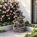 18.7" Outdoor Water Fountain, 4-Tier Rock Stack Resin Fountain with LED Light