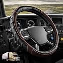 18 Inch Semi Truck Steering Wheel Cover for Freightliner Cascadia, Kenworth T680 T880, Peterbilt 579 & Volvo VNL – Heavy Duty Anti-Slip Leather Grip for Big Rig Class 8 Trucks – Dark Brown