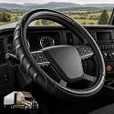 18 Inch Semi Truck Steering Wheel Cover for Freightliner Cascadia, Kenworth T680 T880, Peterbilt 579 &amp; Volvo VNL – Heavy Duty Anti-Slip Leather Grip for Big Rig Class 8 Trucks – Black
