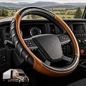 18 Inch Semi Truck Steering Wheel Cover for Freightliner Cascadia, Kenworth T680 T880, Peterbilt 579 & Volvo VNL – Heavy Duty Anti-Slip Leather Grip for Big Rig Class 8 Trucks – Brown