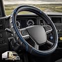 18 Inch Semi Truck Steering Wheel Cover for Freightliner Cascadia, Kenworth T680 T880, Peterbilt 579, Volvo VNL - Anti-Slip Carbon Fiber Grip - Carbon Blue