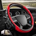 18 Inch Semi Truck Steering Wheel Cover for Freightliner Cascadia, Kenworth T680 T880, Peterbilt 579 & Volvo VNL – Heavy Duty Anti-Slip Leather Grip for Big Rig Class 8 Trucks – Red