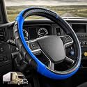 18 Inch Semi Truck Steering Wheel Cover for Freightliner Cascadia, Kenworth T680 T880, Peterbilt 579 & Volvo VNL – Heavy Duty Anti-Slip Leather Grip for Big Rig Class 8 Trucks – Blue