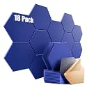 18 Pack Self-adhesive Acoustic Panels 12" X 10" X 0.4" -Sound Proof Foam Panels for wall with High Density, Hexagon Design, Flame Resistant, Absorb Noise and Eliminate Echoes(Telecom Blue)