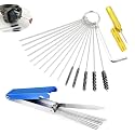 18 PCS Car Carburetor Injection Cleaning Brush Set, 10 Cleaning Needles + 5 Nylon Brushes + Wrench + Gold Needle + Box Needle, Flexible Spray Gun Brush, Universal for Car Motorcycles (Silver)