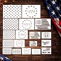 18 Pcs Large American Flag 50 Star Stencils for Painting, Reusable Patriotic 4th of July Stencil Kit with 1776 Designs for DIY Wood Signs, Wall, Canvas &amp; Fabric Crafts