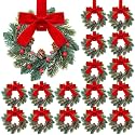 Knitgrip 18 Pcs Mini Christmas Kitchen Wreath with Red Bow Pine Cone Decor