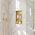 18 x 12 Inch Stainless Steel Shower Niche, No Tile Needed Wall Niche with Double Shelves, Recessed Wall Niche Insert for Bathroom Shower Kitchen Storage, Brush Gold