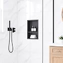 18 x 12 Inch Stainless Steel Shower Niche, No Tile Needed Wall Niche with Double Shelves, Recessed Wall Niche Insert for Bathroom Shower Kitchen Storage, Matte Black