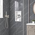 18 x 12 Inch Stainless Steel Shower Niche, No Tile Needed Wall Niche with Double Shelves, Recessed Wall Niche Insert for Bathroom Shower Kitchen Storage, Matte White