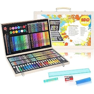 180-piece portable art set for kids variety drawing painting crayons color pencils markers wooden case with oil pastels crayons colored pencils markers gift for kids teens 180 piece