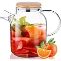 1.8 liter Glass Water Jug, Glass Jug with Airtight Wooden Lid and Strainer, Borosilicate Glass (1.8 L Wooden Lid)