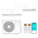 18000 BTUs Split Air Conditioner Dual Zone with Heater, IDU 9K BTU x2, ODU x1, App Control, 20 SEER2, 230v, 900 Sq.Ft,Multi Zone Ductless AC Units for Home, Office, Living Room, AHRI Certified