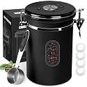 1800ML Airtight Coffee Canister with Date Tracker&amp;Transparent Window, 22.8OZ Coffee Container with 30ML Measure Spoon&amp;4 co2 Valve, Coffee Bean Storage Container for Grounds Coffee, Beans, Tea(Black)