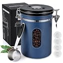1800ML Airtight Coffee Canister with Date Tracker&amp;Transparent Window, 22.8OZ Coffe Beans Storage with 30ML Measure Spoon&amp;4 co2 Valve, Coffee Container for Grounds Coffee, Beans, Tea, Sugar&amp;Flour(Blue)