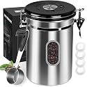 1800ML Airtight Coffee Canister with Date Tracker&amp;Transparent Window, 22.8OZ Coffe Beans Storage with 30ML Measure Spoon&amp;4 co2 Valve, Coffee Container for Grounds Coffee, Beans, Tea, Sugar(Silver)