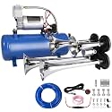 Train Horn Kit with Air Tank, 4 Trumpet Air horns with 1.6Gal Air Pump Tank