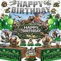 182 Pcs Dinosaur Birthday Party Decorations (Serves 24), Dino Party Decorations Include Banner Hanging Plates Napkins Cups Forks Knifes Tablecloth Topper Balloons for Party