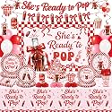 182 Pcs She's Ready to Pop Baby Show Party Decorations(Serves 24), Ready to Pop Baby Shower Decorations Include Banner Hanging Backdrop Plates Napkins Cups Forks Tablecloth Topper Balloons for Party