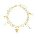 18K Gold Plated Heartstring Layers Heart Charm Bracelet for Women | Waterproof and Anti Tarnish Demifine Jewelry | Gifts for Women &amp; Girls | 1 Year Warranty*