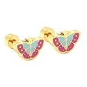 18K Gold Plated Pink Butterfly Stud Earrings for Girls Kids | Pretty Pink Charm | Hypoallergenic | Pack of 2