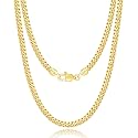 18k Gold Plated 925 Sterling Silver Chain Necklace for Men Women, 3.5mm, 4mm, 5mm Diamond Cut Cuban Link Chain, Sturdy &amp; Shiny &amp; Not Easy to Fade &amp; Comfortable 16 18 20 22 24 26 Inches