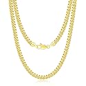18k Gold Plated 925 Sterling Silver Chain Necklace for Men Women, 3.5mm, 4mm, 5mm Diamond Cut Cuban Link Chain, Sturdy &amp; Shiny &amp; Not Easy to Fade &amp; Comfortable 16 18 20 22 24 26 Inches