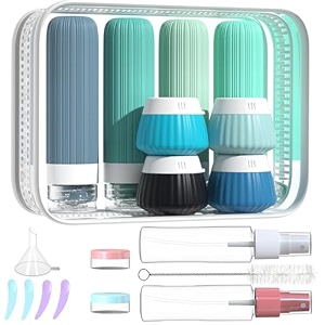 18pack travel bottles for toiletriestsa approved silicone travel containers jar for toiletriesleak proof refillable liqus shampoo and conditioner travel essentials toiletry bottles blue