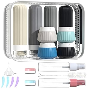 18pack travel bottles for toiletriestsa approved silicone travel containers jar for toiletriesleak proof refillable liqus shampoo and conditioner travel essentials toiletry bottles black