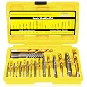 18PCS Screw Extractor Set, 37# Cr-Mo & 6542 HSS Steel Cobalt Left-Hand Drill Bit, Easy Out Broken Bolt Remover Reverse, Ez Out Stripped, Rounded-Off, Damaged Bolts, Screws&Studs Removal Tool(Yellow)