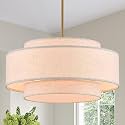 19.7" Modern Drum Chandelier, 4-Light Golden Linen Chandeliers