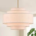 19.7" Modern Linen Drum Chandelier, 4-Light Golden Light Fixture