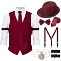 1920s Mens Costume Outfit, Roaring 20s Gatsby Accessories for Men, Vest Hat