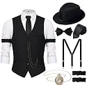 1920s Mens Costume Outfit, Roaring 20s Gatsby Accessories for Men, Vest Hat