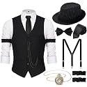 1920s Mens Costume Outfit, Roaring 20s Gatsby Accessories for Men, Vest Hat