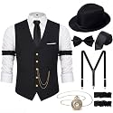 1920s Mens Costume Outfit, Roaring 20s Gatsby Accessories for Men, Vest Hat